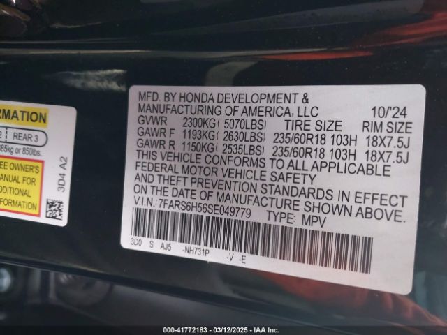 7FARS6H56SE049779 Honda Cr-v Hybrid Sport