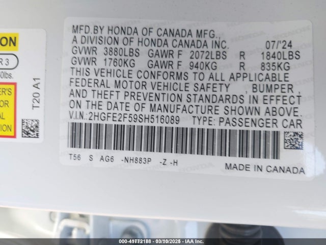 2HGFE2F59SH516089 Honda Civic Sport