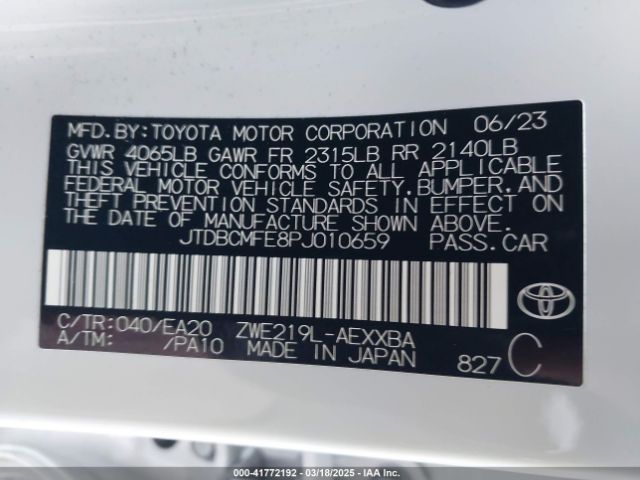 JTDBCMFE8PJ010659 Toyota Corolla Hybrid Xle