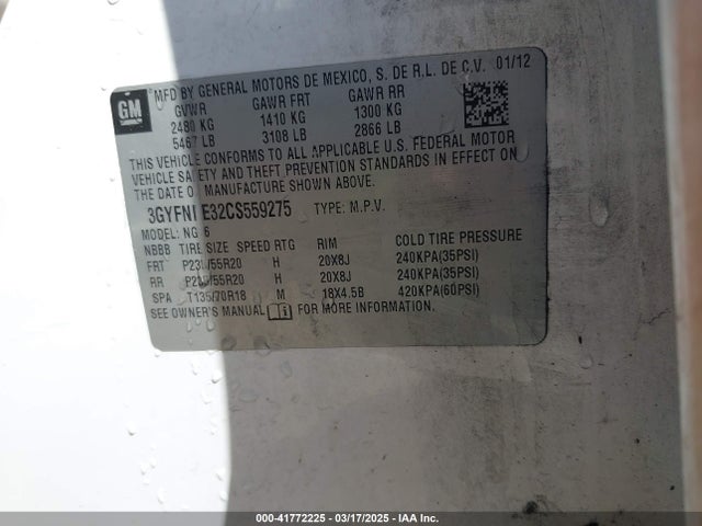 2012 CADILLAC SRX 3GYFNBE32CS559275 Photo 8