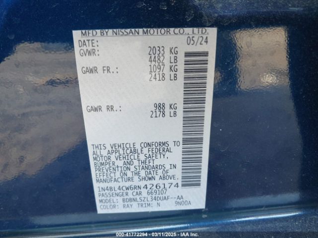 1N4BL4CW6RN426174 Nissan Altima Sr Intelligent Awd