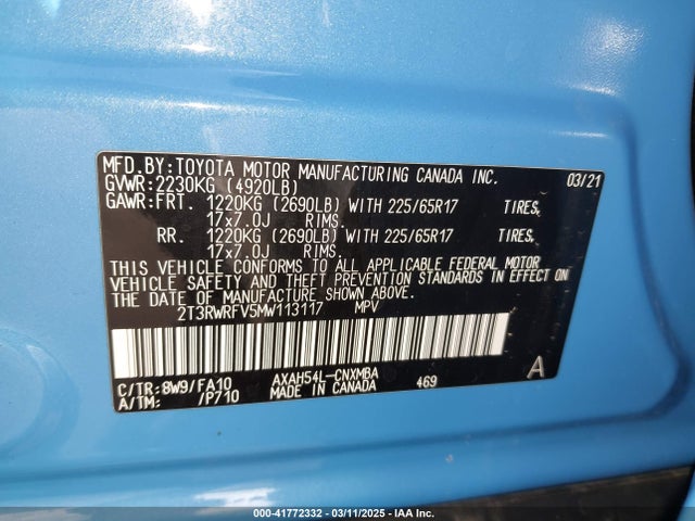 2T3RWRFV5MW113117 Toyota Rav4 Hybrid Xle