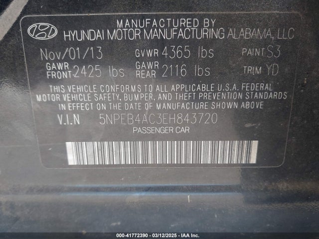 Hyundai SONATA GLS 2014 5NPEB4AC3EH843720 Image 9