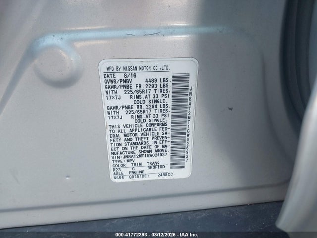 JN8AT2MT1GW026937 Nissan ROGUE S