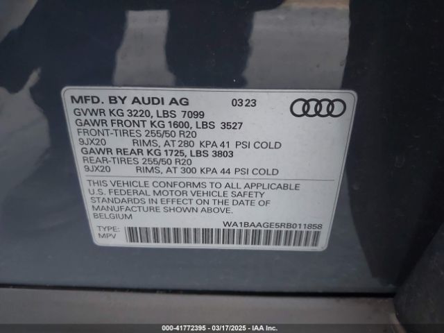 WA1BAAGE5RB011858 Audi Q8 E-tron S Line Premium Quattro