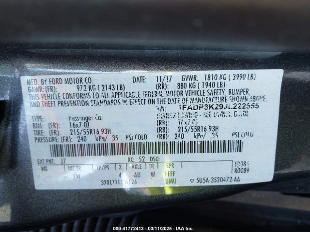 Ford FOCUS SE 2018 1FADP3K29JL222555 Image 9