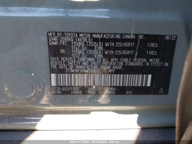 2T3W1RFVXNW209697 Toyota Rav4 Xle