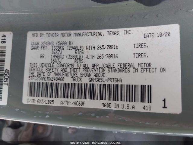 5TFCZ5AN1MX248460 Toyota Tacoma Trd Pro
