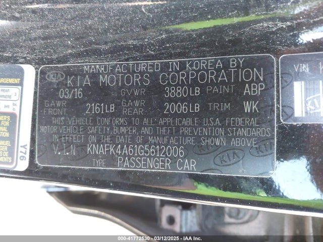 KNAFK4A61G5612006 KIA FORTE LX