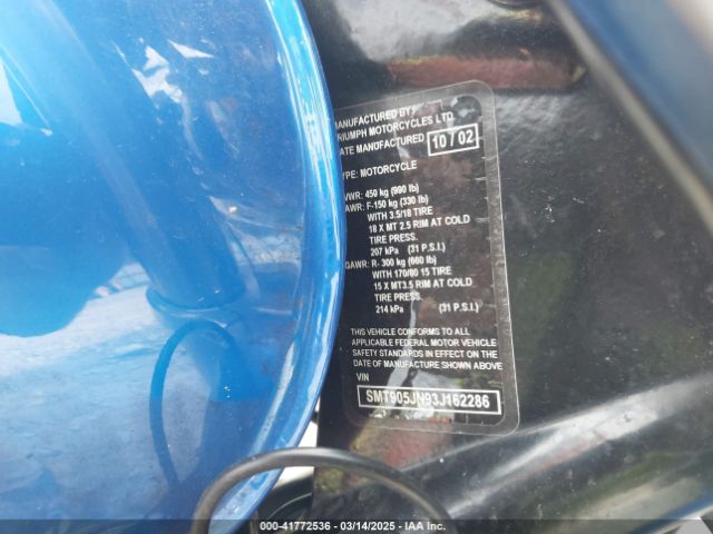 2003 TRIUMPH MOTORCYCLE BONNEVILLE SMT905JN93J162286 Photo 9