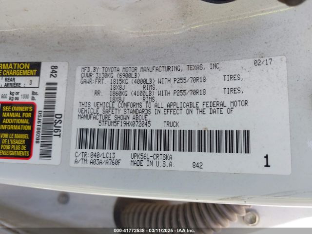 5TFUM5F19HX072045 Toyota Tundra Sr 4.6l V8