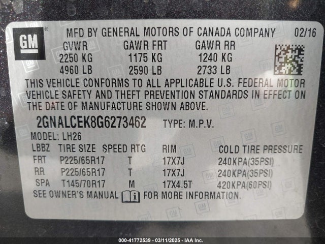 2GNALCEK8G6273462 Chevrolet EQUINOX LT