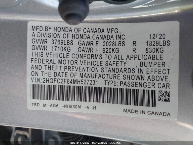 2HGFC2F84MH527231 Honda Civic Sport