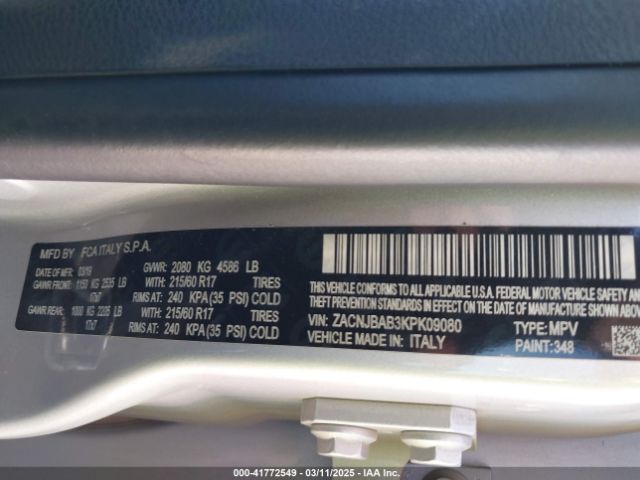 ZACNJBAB3KPK09080 Jeep Renegade Sport 4x4
