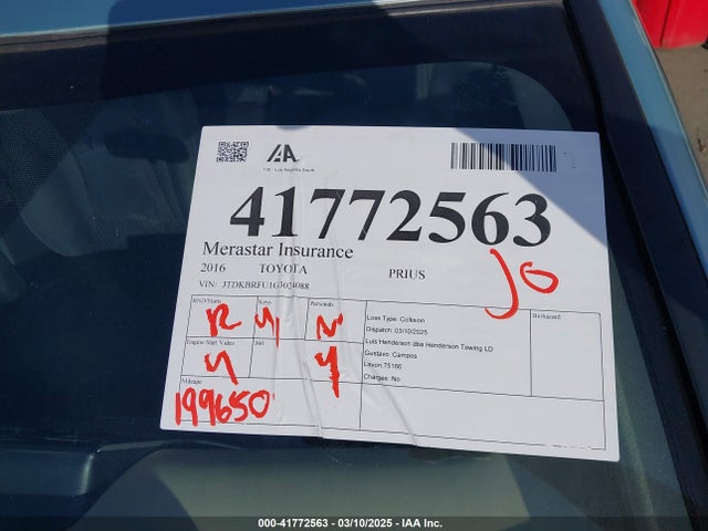 JTDKBRFU1G3024088 Toyota Prius Two