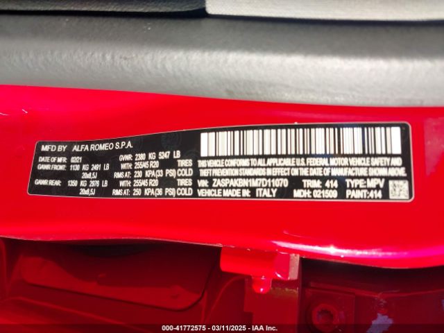 ZASPAKBN1M7D11070 Alfa Romeo Stelvio Ti Awd