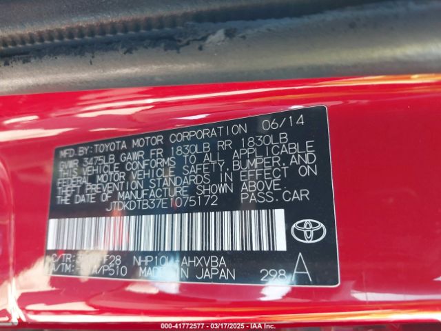 JTDKDTB37E1075172 Toyota Prius C Two