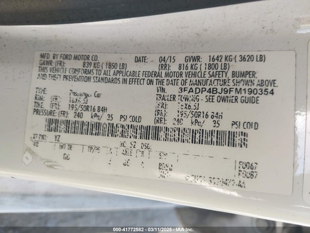 3FADP4BJ9FM190354 Ford FIESTA SE