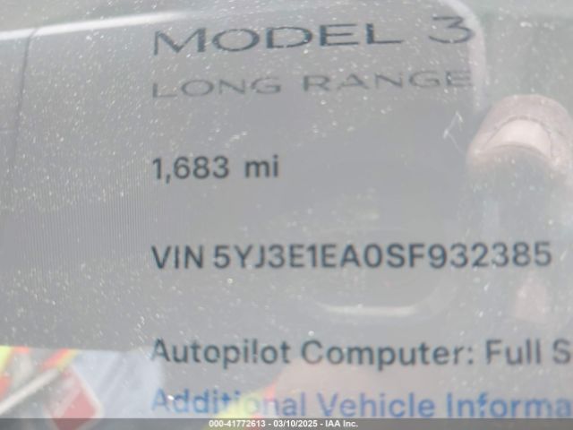 5YJ3E1EA0SF932385 Tesla Model 3 Long Range Rear-wheel Drive