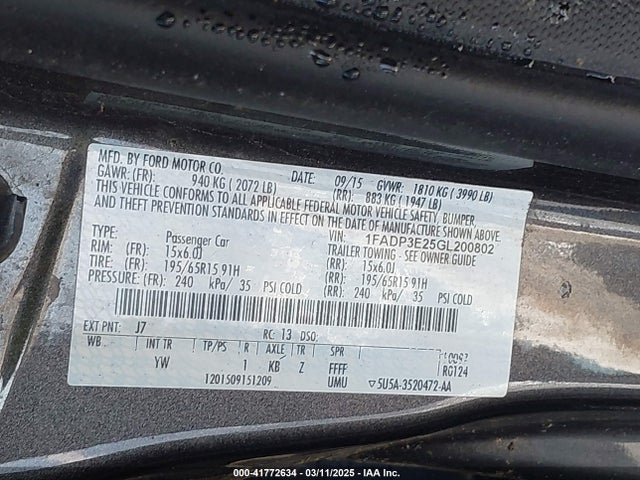 Ford FOCUS S 2016 1FADP3E25GL200802 Image 9
