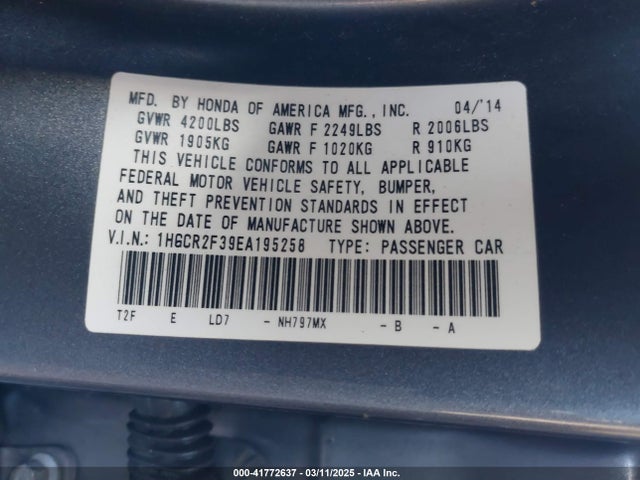 1HGCR2F39EA195258 Honda ACCORD LX