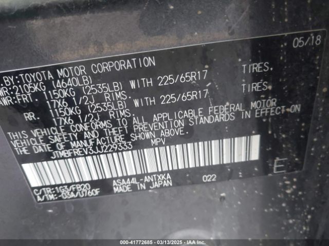 JTMBFREV3JJ229333 Toyota RAV4 LE