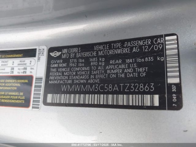 2010 MINI COOPER S CLUBMAN WMWMM3C58ATZ32863 Photo 8