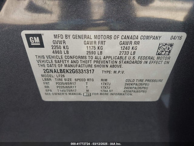 Chevrolet EQUINOX LS 2016 2GNALBEK2G6331317 Image 9