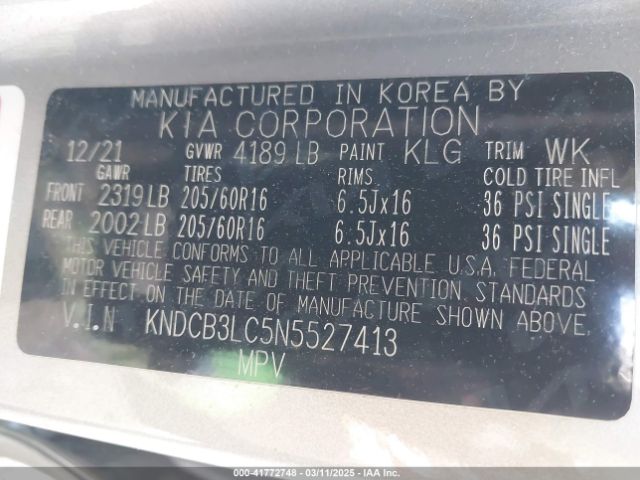 KNDCB3LC5N5527413 KIA Niro Lxs