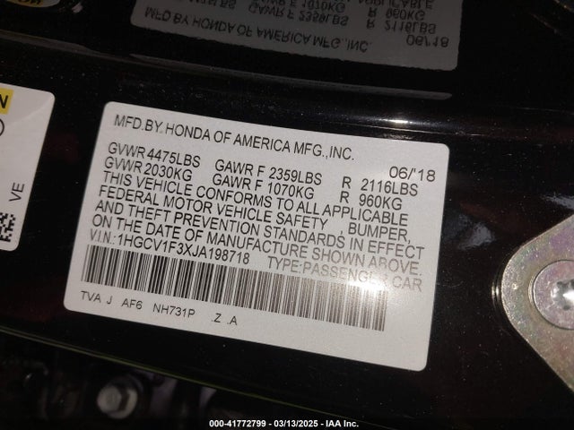 1HGCV1F3XJA198718 Honda Accord Sport