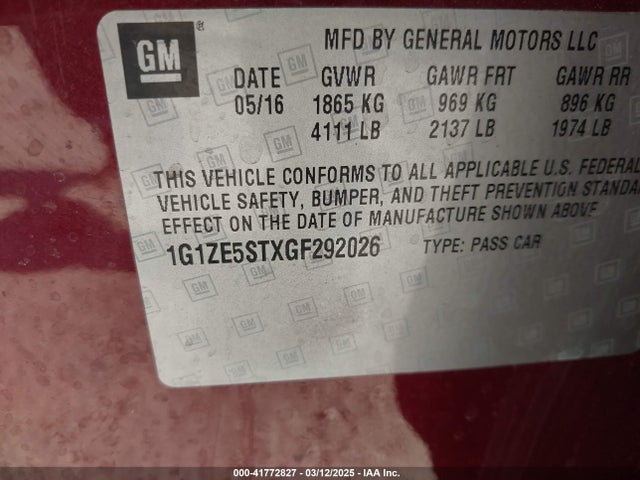 1G1ZE5STXGF292026 Chevrolet MALIBU 1LT