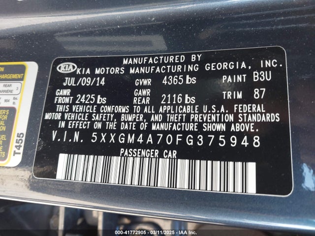 5XXGM4A70FG375948 KIA Optima Lx