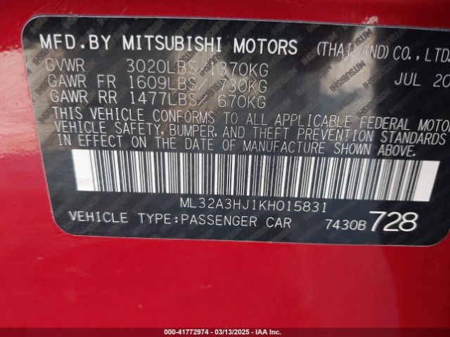 2019 MITSUBISHI MIRAGE ML32A3HJ1KH015831 Photo 8