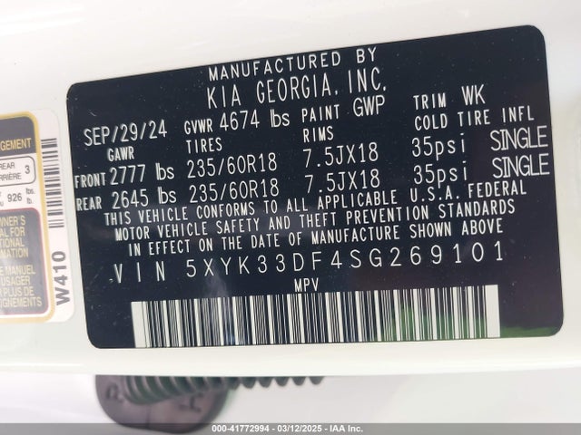 5XYK33DF4SG269101 KIA Sportage Ex