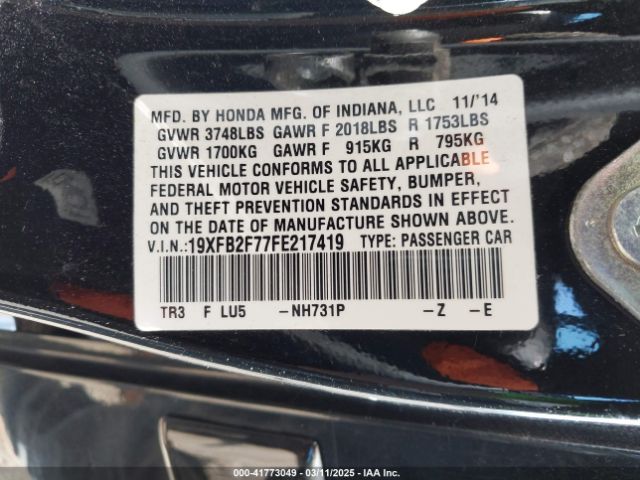 19XFB2F77FE217419 Honda CIVIC SE