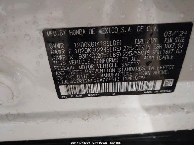3CZRZ2H5XRM774513 Honda Hr-v Awd Sport/awd Sport W/o Bsi