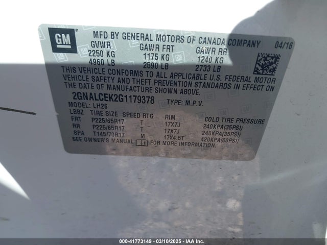 Chevrolet EQUINOX LT 2016 2GNALCEK2G1179378 Image 9