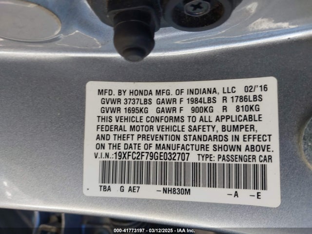 Honda CIVIC EX 2016 19XFC2F79GE032707 Image 9