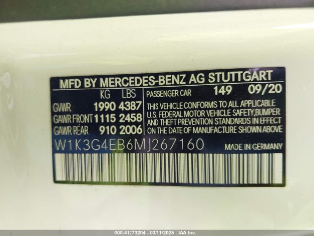 W1K3G4EB6MJ267160 Mercedes-Benz A 220