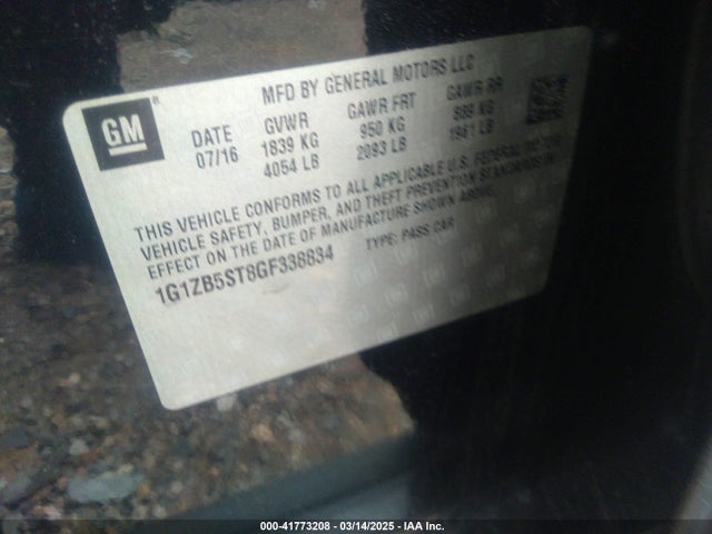 1G1ZB5ST8GF338834 Chevrolet MALIBU LS