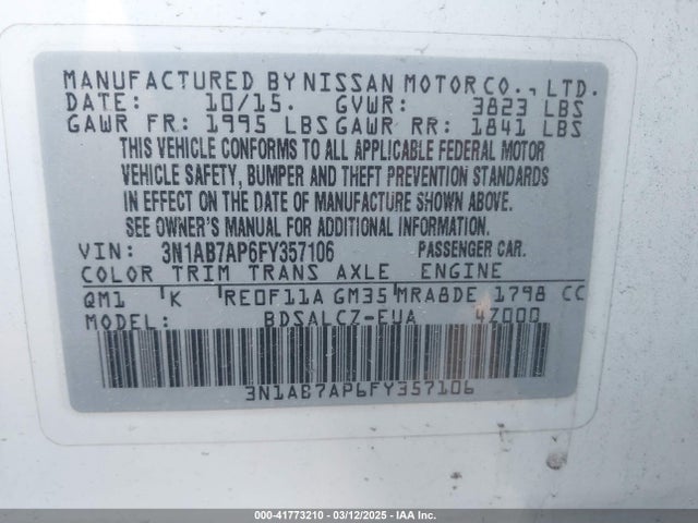 3N1AB7AP6FY357106 Nissan SENTRA S