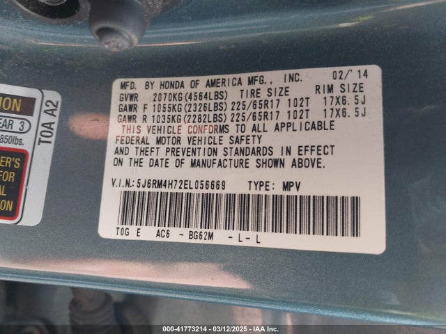 5J6RM4H72EL056669 Honda Cr-v Ex-l