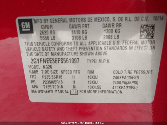 2015 CADILLAC SRX 3GYFNEE36FS561097 Photo 8