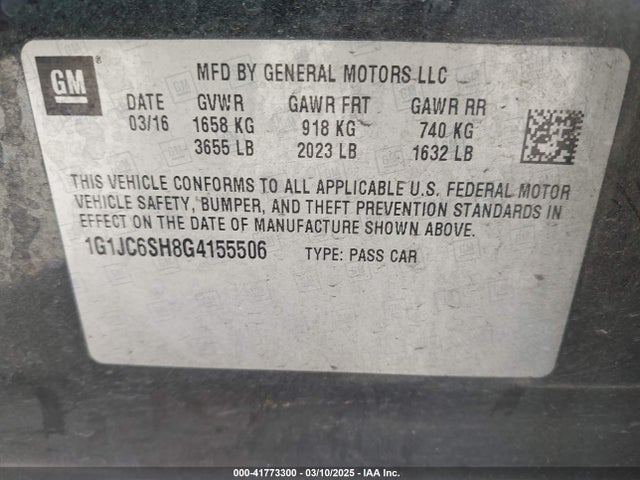 Chevrolet Sonic Lt Auto 2016 1G1JC6SH8G4155506 Image 9