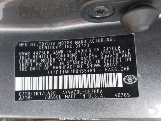 4T1F11AK1PU155491 Toyota CAMRY XLE