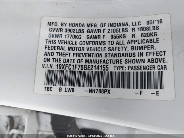 19XFC1F75GE214155 Honda Civic Ex-l