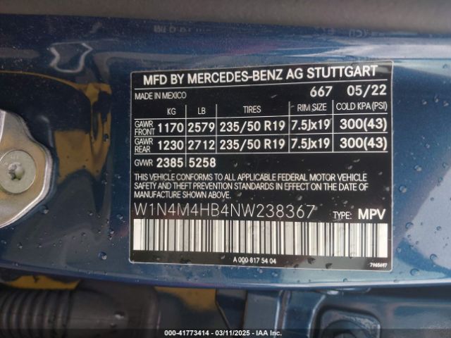 W1N4M4HB4NW238367 Mercedes-Benz Glb 250 4matic