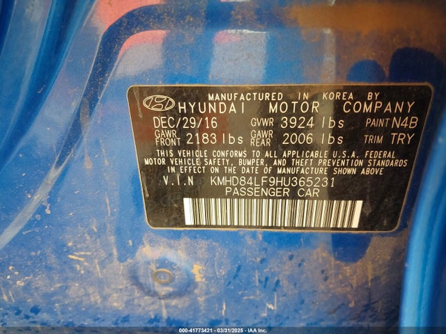 KMHD84LF9HU365231 Hyundai Elantra Value Edition