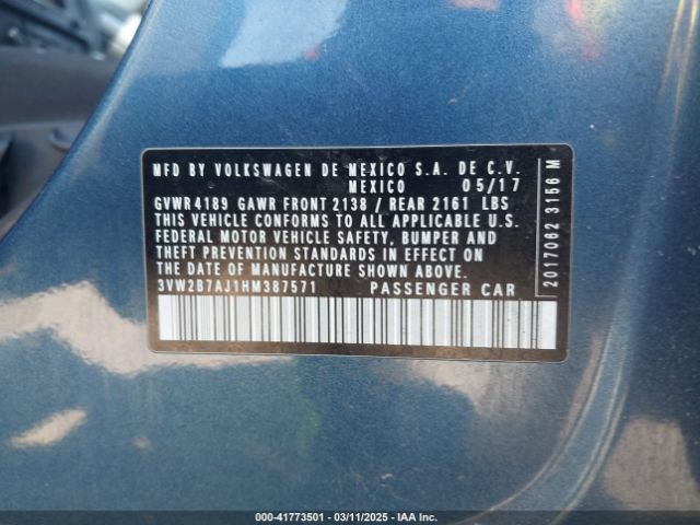 3VW2B7AJ1HM387571 Volkswagen Jetta 1.4t S