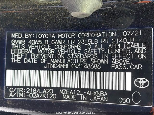 JTNC4MBE4N3148686 Toyota Corolla Xse